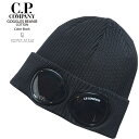 CPカンパニー （ シーピーカンパニー ） （ C.P.COMPANY ） ゴーグル ニットキャップ （ ビーニー ） （ ニット帽 ） ( COTTON ) - コットン リブニット - ブラック