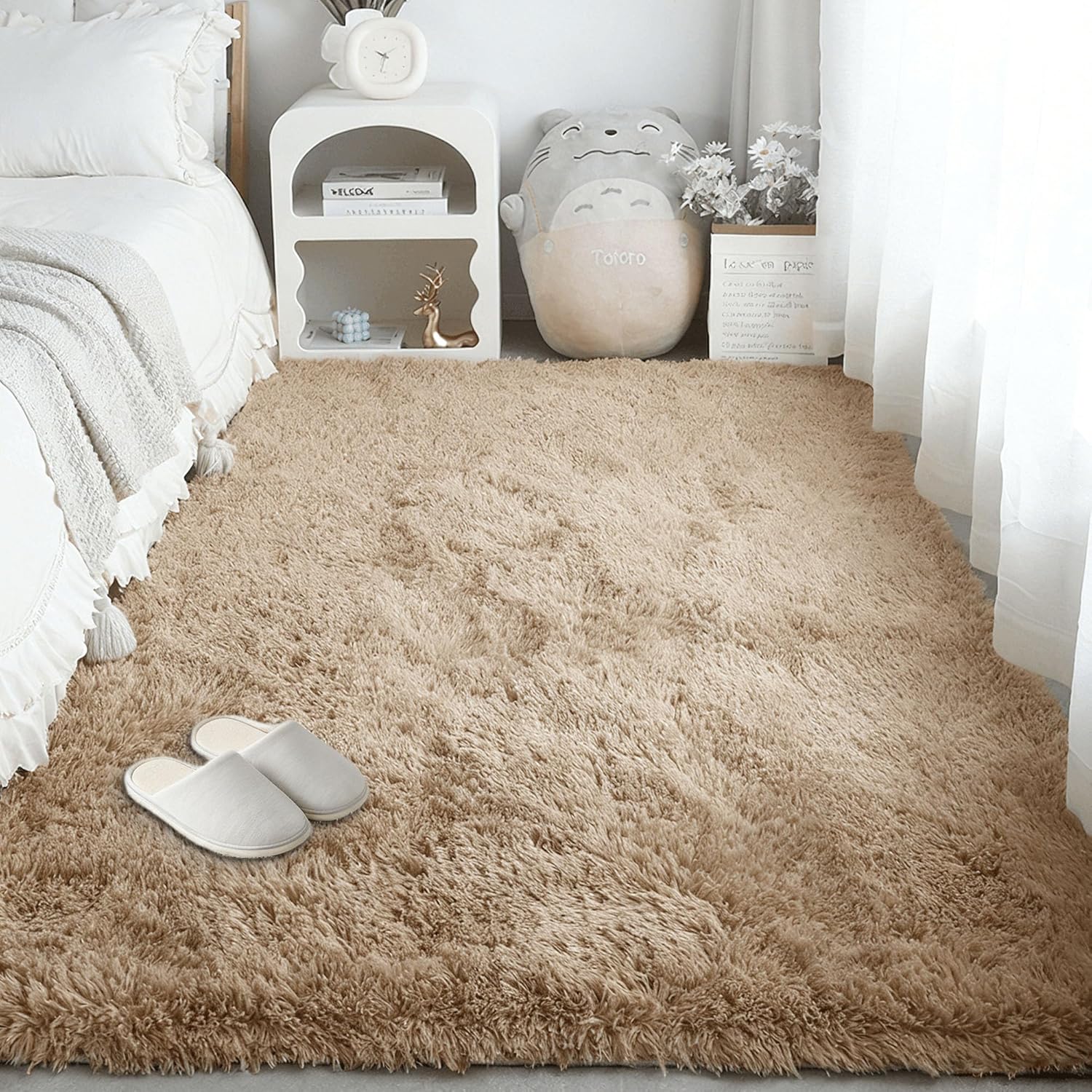 Rakuten - カーペット 120×160cm キャメル 防音 厚手 抗菌 防ダニ 洗える ふわふわ 折りたたみ