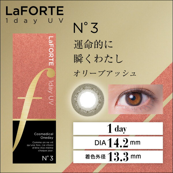 【最大1,200円OFF】【送料無料】LaFORTE(ラフォルテ) ワンデーUV No.3 オリーブアッシュ 30枚入×8箱 ( コンタクトレンズ コンタクト 1日使い捨て ワンデー 1day カラコン サークル LaFORTE ラフォルテ オリーブ アッシュ 14.2mm 13.3mm 30枚入り 8箱セット )