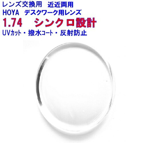 メーカー：HOYA レンズ名：シンクロデスク174 屈折率：1.74 設計：内面設計 タイプ：Aタイプ-1.00逆加入(ワイドタイプ)・Bタイプ-1.50(奥行きタイプ) コート：標準VPコート（撥水+ハードマルチコート）オプション　SFT...