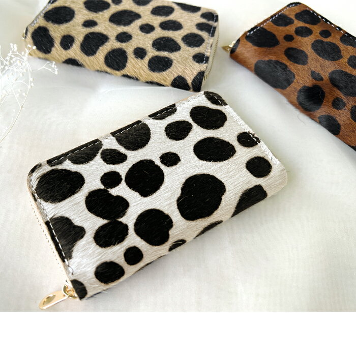Leo＆aoiのコインケース ラウンドファスナー 本革 コンパクト 小物入れ 牛革 ハラコ風 ダルメシアン ポーチ 小型財布 小銭入れ 革 高級 レザー ケース アニマル柄 ダルメシアン柄｜アングル2