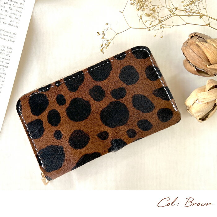 Leo＆aoiのコインケース ラウンドファスナー 本革 コンパクト 小物入れ 牛革 ハラコ風 ダルメシアン ポーチ 小型財布 小銭入れ 革 高級 レザー ケース アニマル柄 ダルメシアン柄｜アングル3