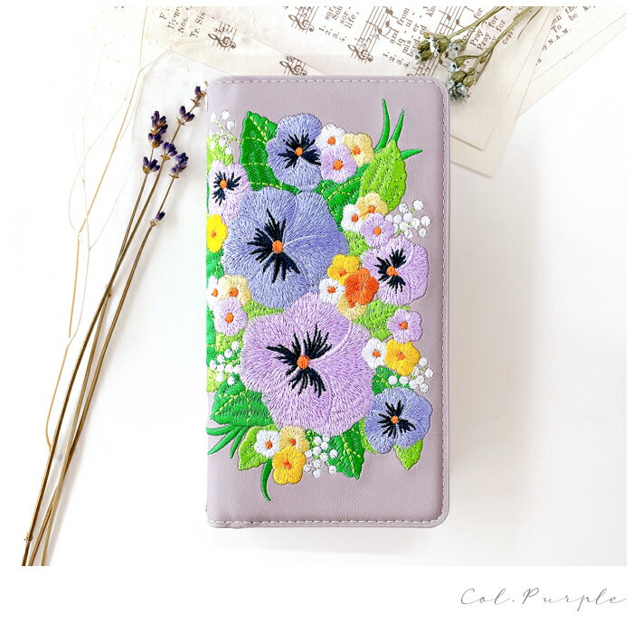 iPhoneX iPhoneXs ケース カバー パンジー 刺繍 手帳型ケース iPhoneXsケース iPhoneXsカバー iPhoneXケース iPhoneXカバー iPhone X Xs アイフォン アイフォンX アイフォンXs 手帳 手帳ケース 手帳カバー 手帳型カバー スマホケース スマホカバー