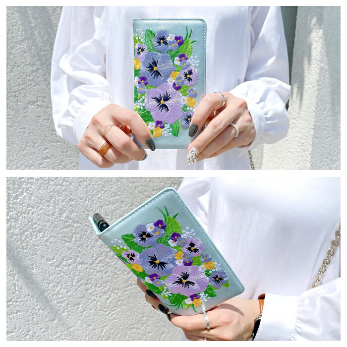 iPhoneX iPhoneXs ケース カバー パンジー 刺繍 手帳型ケース iPhoneXsケース iPhoneXsカバー iPhoneXケース iPhoneXカバー iPhone X Xs アイフォン アイフォンX アイフォンXs 手帳 手帳ケース 手帳カバー 手帳型カバー スマホケース スマホカバー