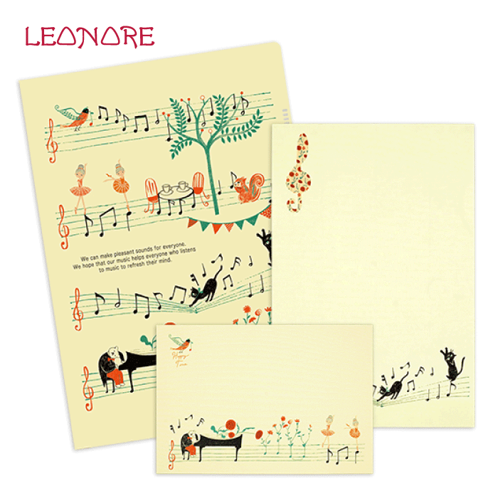 ファイル付　レターセット　カノン　Happy Tone　ピアノ　ネコ　クマ　トリ　リス　動物　バレエ　かわいい　発表会　記念品　音楽　Shinzi Katoh