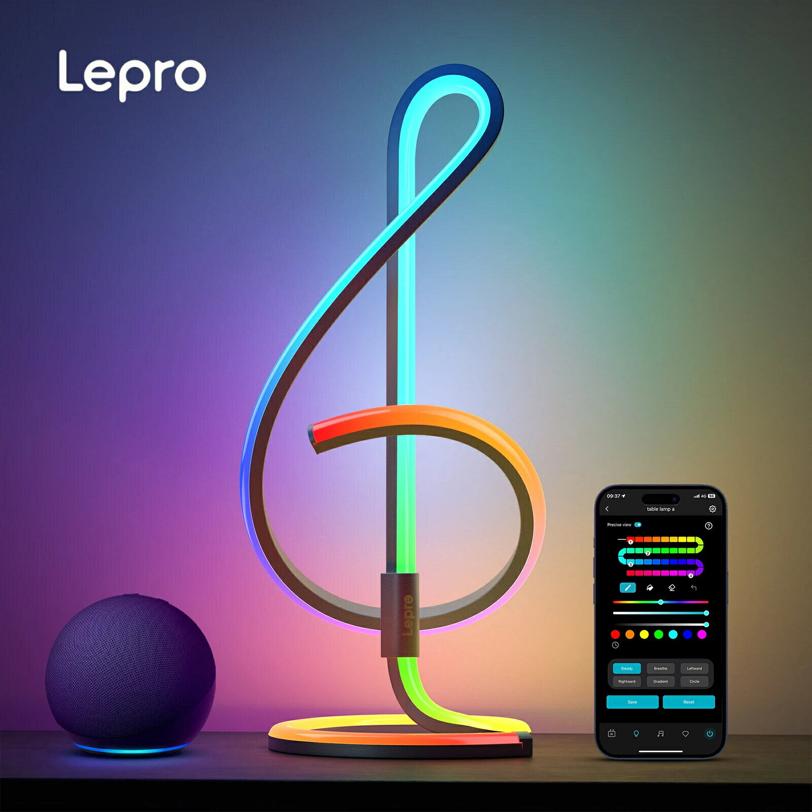 【15%OFFクーポン配布中】Lepro TB2 AI テーブルライト led テーブルランプ AI照明デザイナースマートライト 間接照明ナイトライト ベッドサイドランプ RGB Alexa【音声対応/音楽連動/BlueTooth&Wi-Fi/Leproアピリ/ 1600万色】かわいい (ト音記号型)
