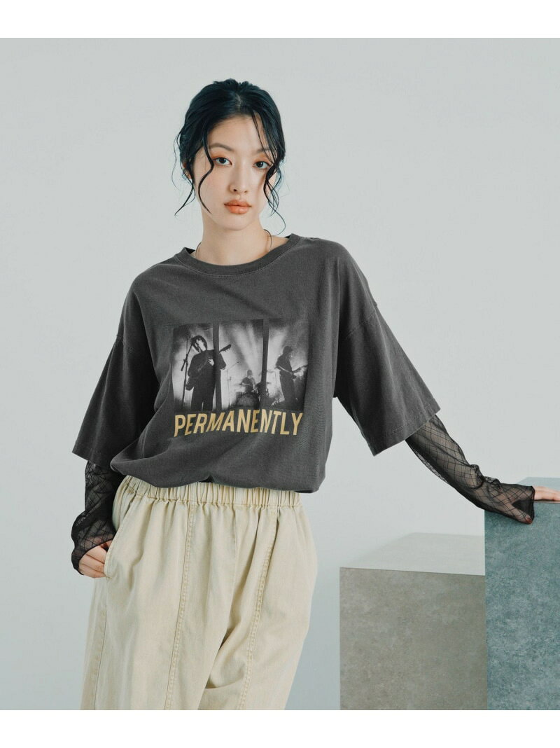 袖レースレイヤード長袖T LEPSIM レプシィム トップス カットソー・Tシャツ グレー ホワイト ピンク ブラック ベージュ ブラウン*