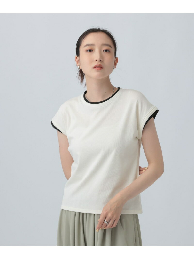 Rakuten - 配色コンパクトフレンチスリーブ LEPSIM レプシィム トップス カットソー・Tシャツ ブラウン ブラック ホワイト【送料無料】[Rakuten Fashion]