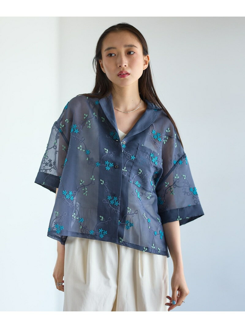 Rakuten - 3D刺繍開襟シャツ/SS LEPSIM レプシィム トップス シャツ・ブラウス ブラック ホワイト ネイビー【送料無料】[Rakuten Fashion]