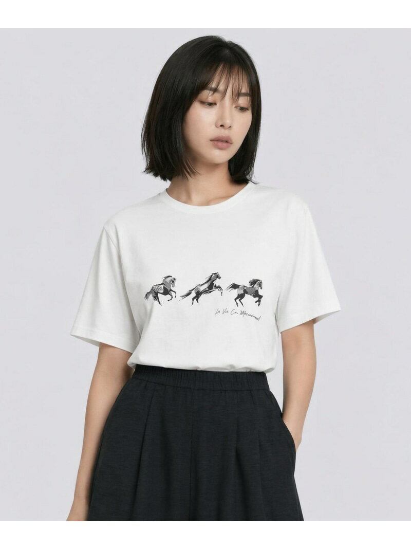 HorseプリントT LEPSIM レプシィム トップス カットソー・Tシャツ ホワイト グレー ベージュ