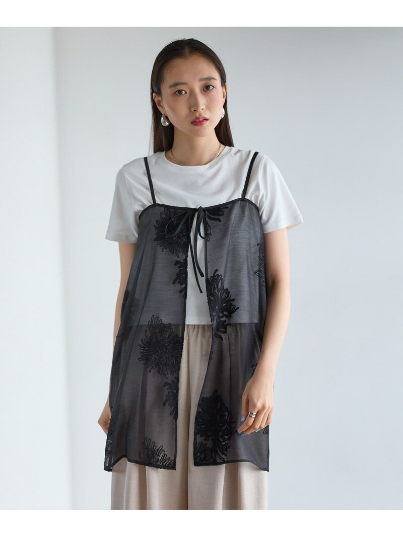 Rakuten - シアー刺繍前開きキャミソール LEPSIM レプシィム トップス カットソー・Tシャツ ホワイト ブラック【送料無料】[Rakuten Fashion]