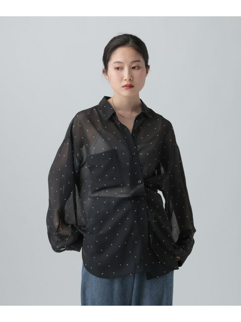 Rakuten - 2WAY柄シアー長袖シャツ LEPSIM レプシィム トップス シャツ・ブラウス ネイビー ブラック ブラウン【先行予約】*【送料無料】[Rakuten Fashion]