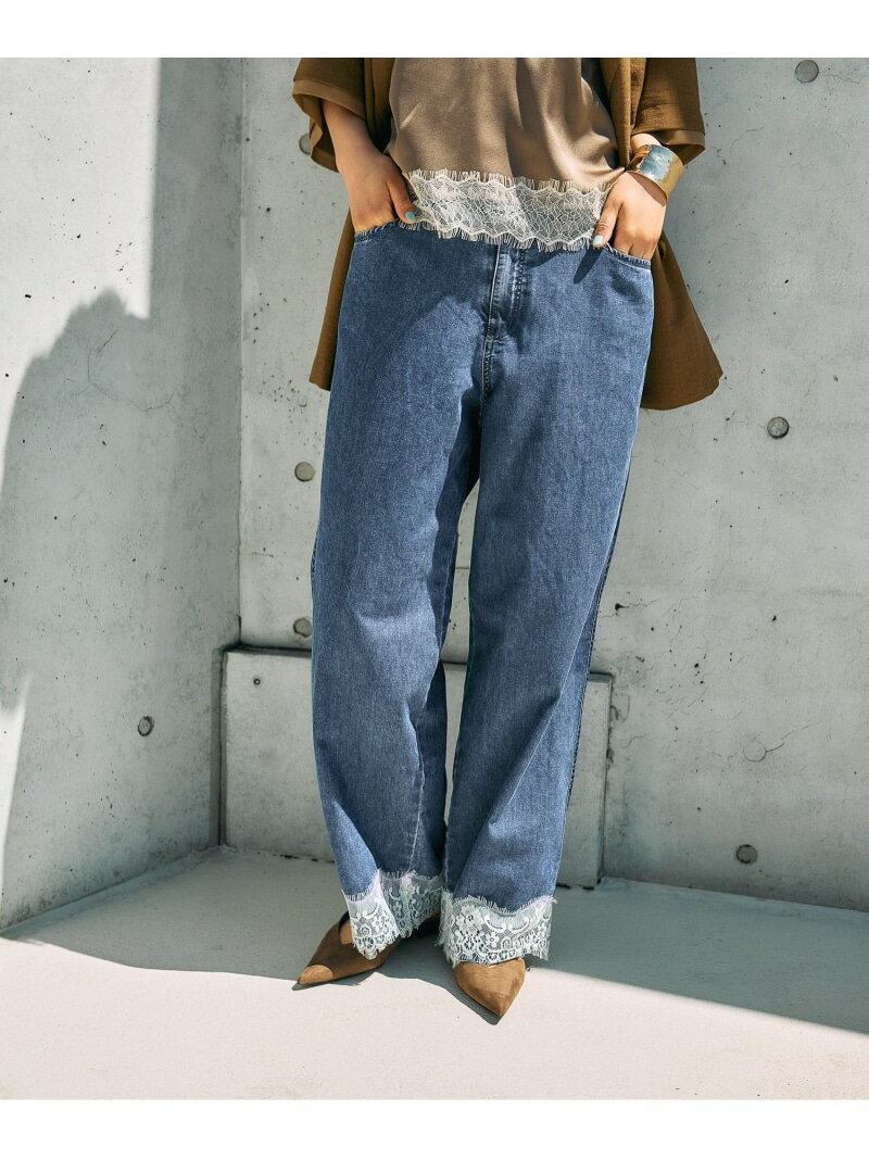 スースー裾レースデニムパンツ LEPSIM レプシィム パンツ ジーンズ デニムパンツ ブラック ブルー【送料無料】 Rakuten Fashion