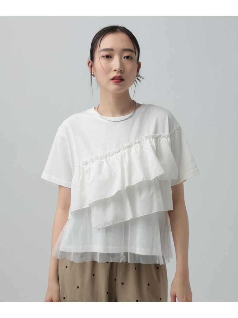 Rakuten - 異素材フリルドッキングT2 LEPSIM レプシィム トップス カットソー・Tシャツ ブルー ブラック ホワイト グレー【送料無料】[Rakuten Fashion]