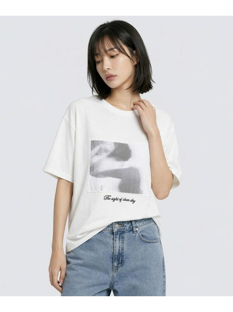 フォトパッチプリントT LEPSIM レプシィム トップス カットソー・Tシャツ ホワイト グレー イエロー【先行予約】*【送料無料】[Rakuten Fashion]