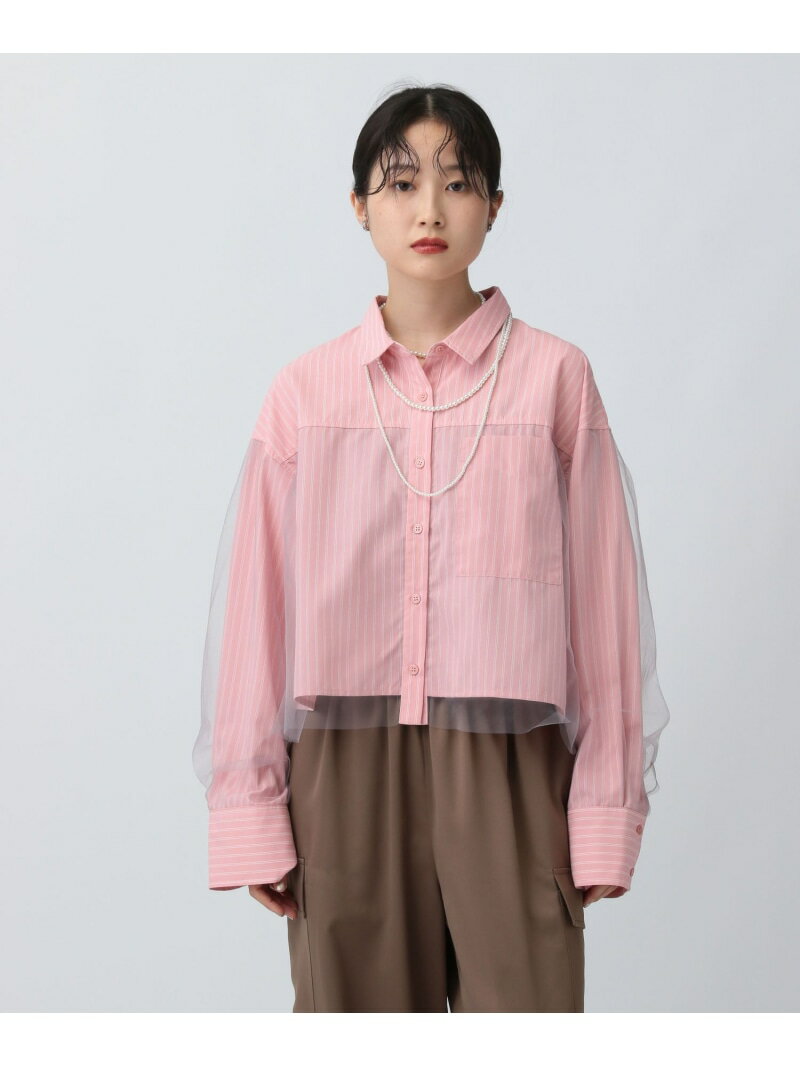 [SALE/50%OFF]튤 레이어 스트라이프 셔츠 LEPSIM 렙시무 탑스 셔츠 블라우스 블루 브라운 핑크 [RBA_E][Rakuten Fashion]