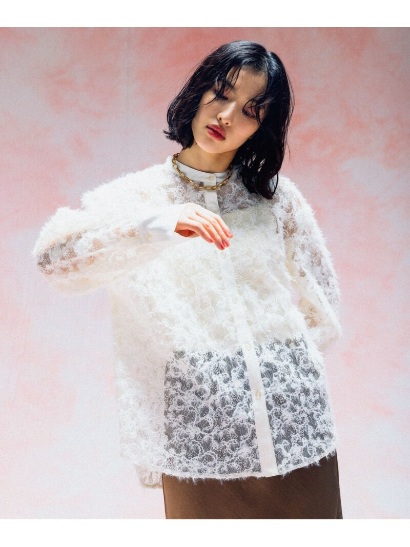 【SALE／55%OFF】ノーカラー刺繍レースシャツ LEPSIM レプシィム トップス シャツ・ブラウス ホワイト ..