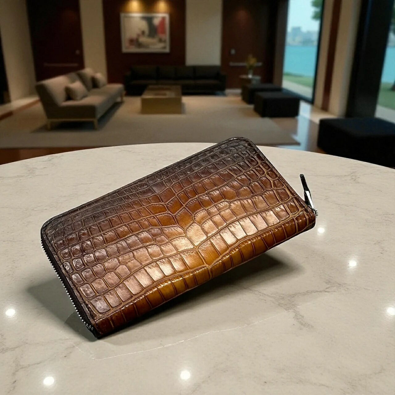 クロコダイル 長財布 ワニ革 本革 メンズ レディース ラウンドファスナー パティーヌ 手染め 茶色 ブラウン BROWN エキゾチックレザー 高級財布 日本製 ギフト プレゼント 金運 風水 運気 縁起 一粒万倍日 寅の日 天赦日 巳の日 品番8211SP LE'SAC