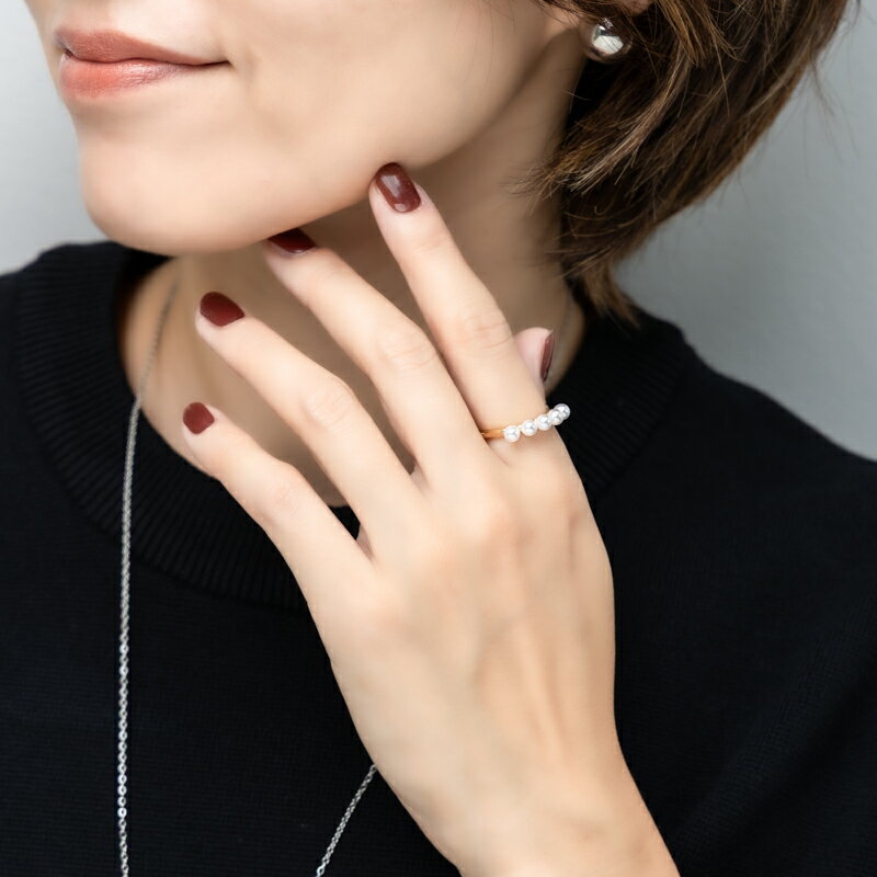 55%OFF【アウトレット】 ラインパールリング リング 指輪 フリーサイズ 大きいサイ...