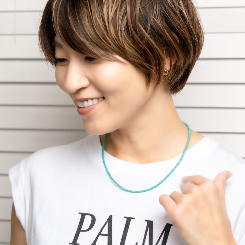 【本日P4倍+ファッションフェア最大20%OFF】 ターコイズビーズネックレス ネックレス 金属アレルギー 金アレ ターコイズ ビーズ ゴールド 高見え 人気 大人 女性 シンプル 重ねづけ おしゃれ プレゼント 夏 冬 親子コーデ カジュアル 大人 50代 【永久保証】