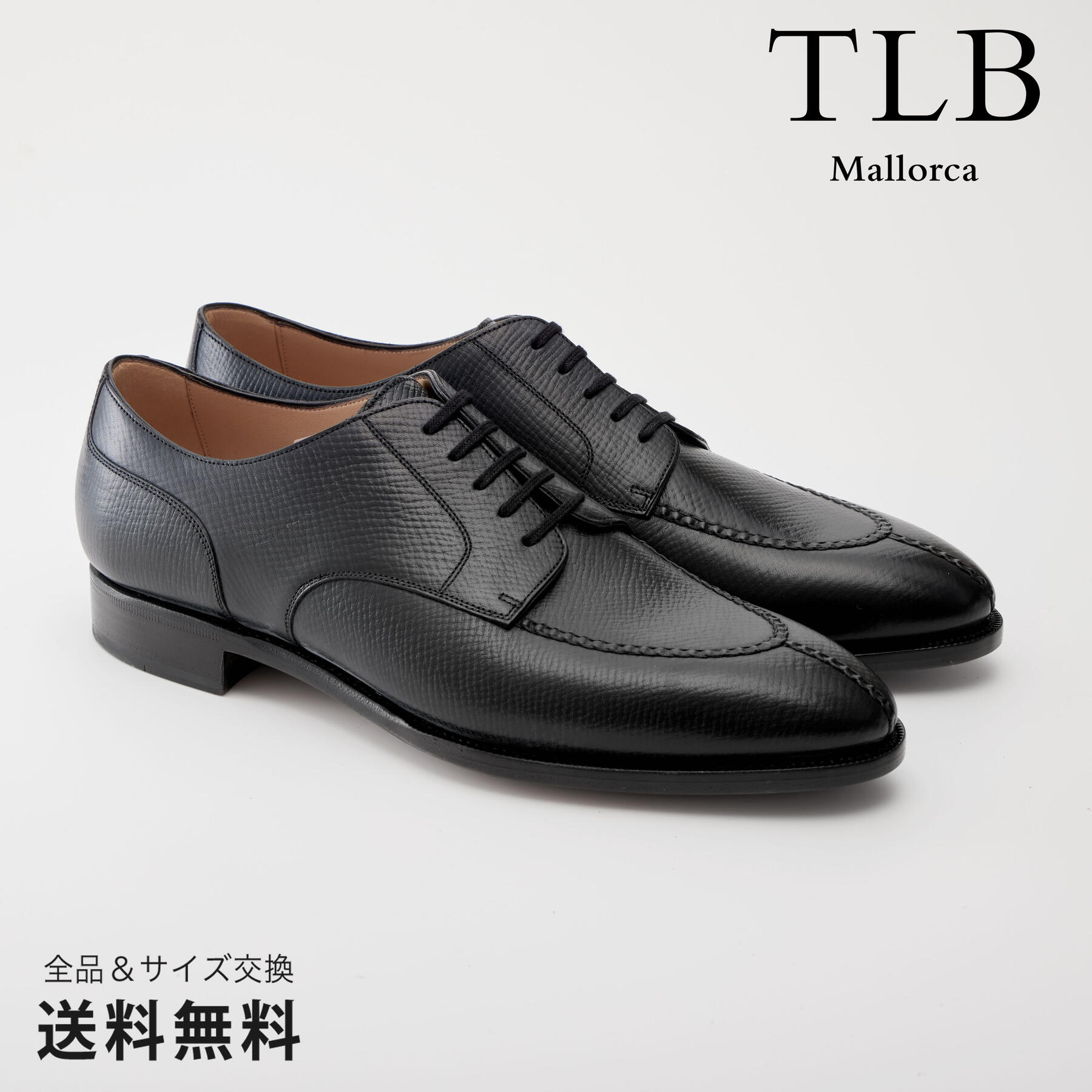 【全品ポイント10倍 5/27 1:59迄】【公式】TLB Mallorca ティーエルビー レースアップ 外羽根Uチップ 革靴 型押し ブラック グットイヤーウェルト 黒 BLACK 13600 スペイン 靴 メンズ靴 ビジネスシューズ サイズ 24.0 - 26.5cm【あす楽】