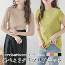 【半額クーポン対象】選べる3タイプ リブニット ラウンドネック Vネック フレンチスリーブ 5分丈 トップス レディース おしゃれ メール便 2023春夏新作【...