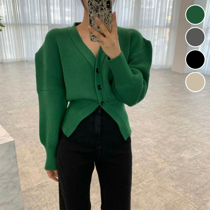 【半額クーポン対象】カーディガン ボリューム袖 ライトアウター 羽織り トップス ニット ボタン 無地 長袖 秋冬 おすすめ レディース オシャレ トレンド 人気 プチプラ 韓国ファッション【24aw-it62】【予約販売：15-20日】【送料無料】宅込のサムネイル