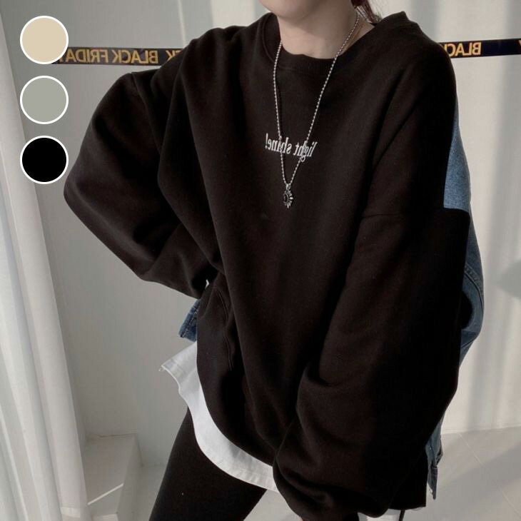 【半額クーポン対象】異素材 ドッキング トレーナー トップス プルオーバー オーバーサイズ デニム ゆったり 長袖 秋冬 おすすめ レディース オシャレ トレンド 人気 プチプラ 韓国ファッション【24aw-it197】【予約販売：15-20日】【送料無料】宅込のサムネイル