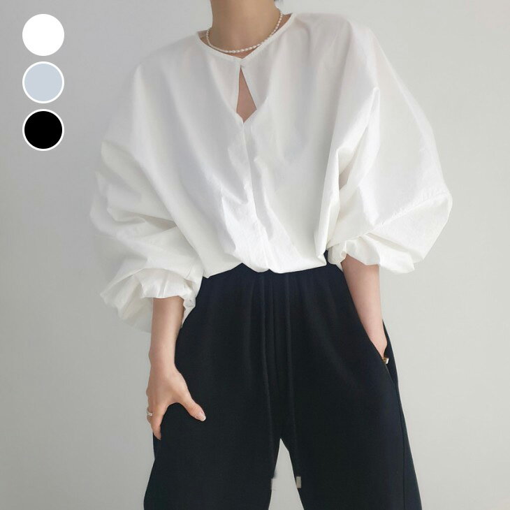 【半額クーポン対象】ボリューム スリーブ プルオーバー シャツ パフスリーブ クロップド丈 シンプル 無地 きれいめ 大人 春夏 おすすめ レディース オシャレ トレンド 人気 プチプラ 韓国ファッション【9806-fx】【予約販売：15-20日】【送料無料】メ込2のサムネイル