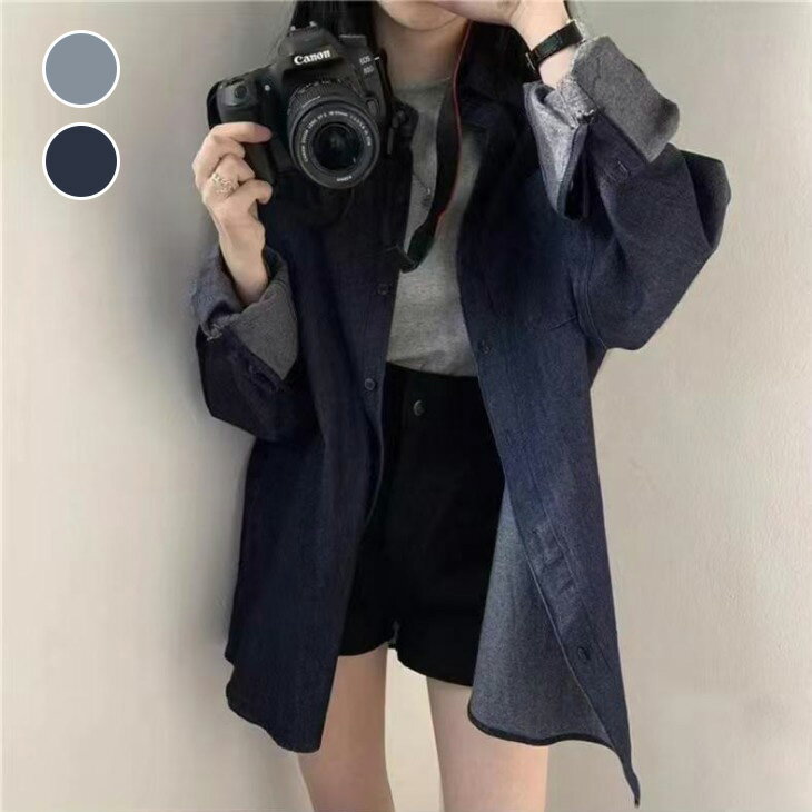 【半額クーポン対象】ビッグ デニム シャツ オーバーサイズ Y2K カジュアル きれいめ 長袖 羽織り シンプル トップス 秋冬 おすすめ レディース オシャレ トレンド 人気 プチプラ 韓国ファッション【lesotaw25-dk20】【予約販売：15-20日】【送料無料】メ込2のサムネイル