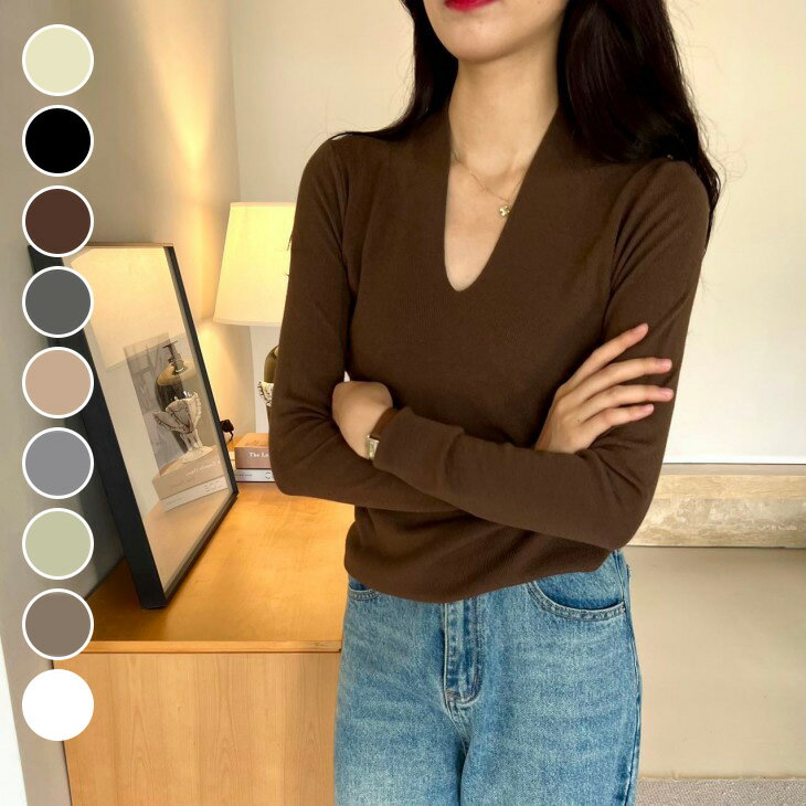 Rakuten - 【半額クーポン対象】ニット セーター 長袖 キーネック Vネック 無地 シンプル ベーシック キレイめ フィット 大人カジュアル プルオーバー おすすめ おしゃれ レディース トレンド 人気 プチプラ 2025秋冬新作 【lestpaw25-d206】【予約販売：15-20日】【送料無料】メ込2