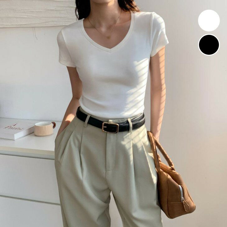 Rakuten - 【半額クーポン対象】Tシャツ レディース 半袖 Vネック カットソー トップス 無地 スリム タイト ストレッチ キレイめ 着痩せ シンプル インナー ベーシック カジュアル 重ね着 デコルテ 人気 プチプラ 2026春夏新作【le26-wp6796】【予約販売：15-20日】【送料無料】メ込2