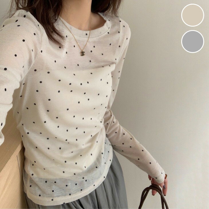 NOBLE♡水玉カットソー AsheKsha tシャツ 長袖の水玉柄トップス レディース : ZOZOTOWN Yahoo