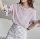 ブラウス レディース 春 おしゃれ フォーマル カットソー カジュアル レース オフィス 半袖 白 シャツ リボン 事務服 Tシャツ 涼しい 大きいサイズ フリ...