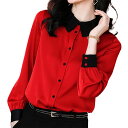 ブラウス レディース コントラストカラー長袖シャツ 事務服 フリル 高品質 Tシャツ 春 スーツ ボウタイ ワンピース 人気 ノーアイロン 秋 きれいめ 白 オ...