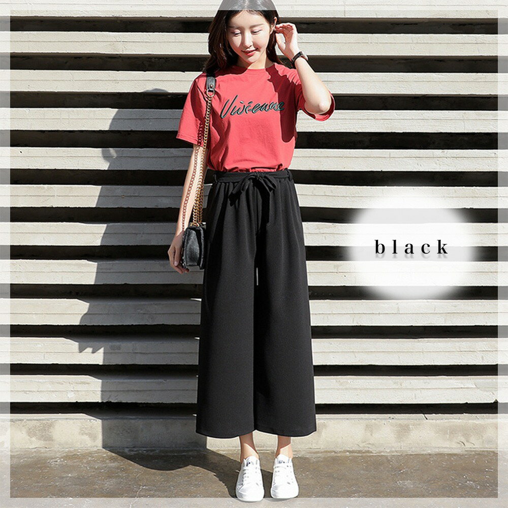 ワイドパンツレディースリボンワイド...