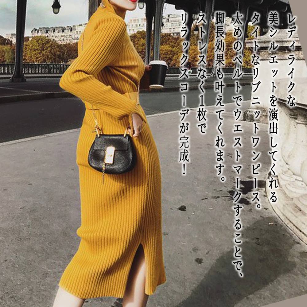 【＼クーポン利用で20%OFF!／】 ワンピース レディース リブニットタイトワンピース Aライン ネック 大人 韓国 秋 安い 大きいサイズ きれいめ 20代 スカート ロング 黒 白 40代 アウトドア 厚手 かわいい しっかり ニット 体感 人気 前開き トップス ブランド 春