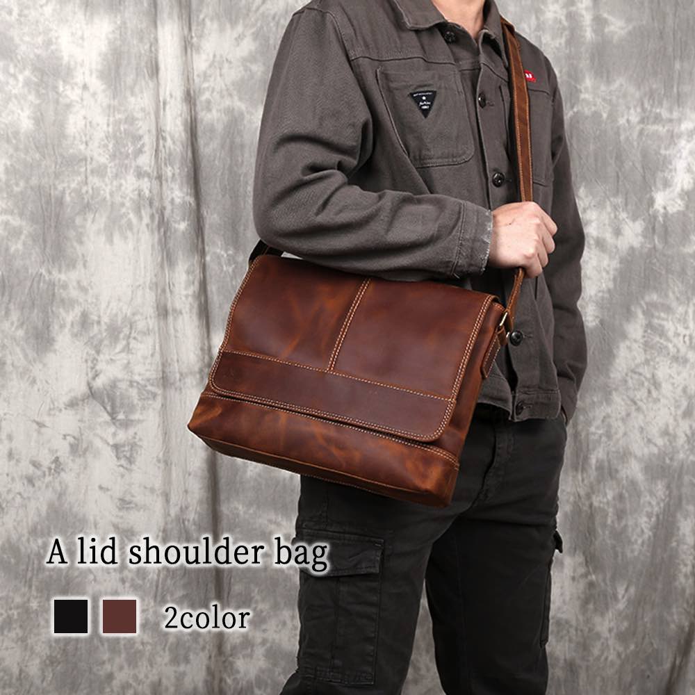 ビジネスバッグ メンズ 蓋付きショルダーバッグ 15インチ 黒 軽量 ブリーフケース 秋 パソコン 3WAY 本革 40代 ハイ レザー 冬 男子 バッグ トー...