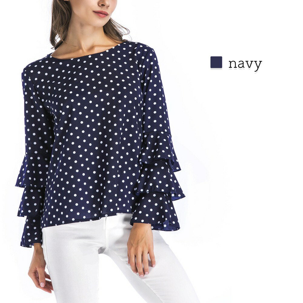 Tシャツレディースドット柄フリルブ...