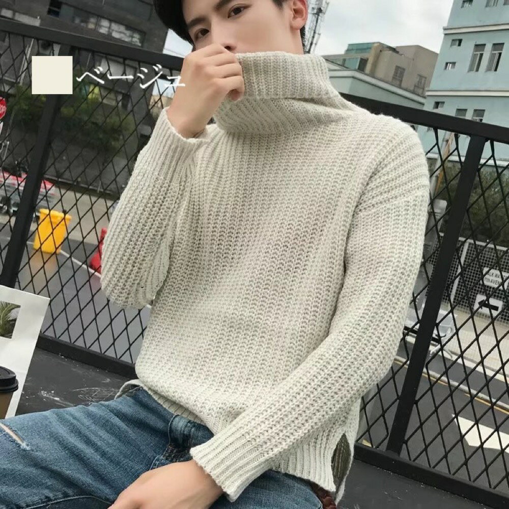 【\クーポン利用で20%OFF!/】 セーター メンズ ボリュームタートルネックニット トレーナー サイズ リブ チェック 白色 ブランド 厚手 冬 タートルネ...