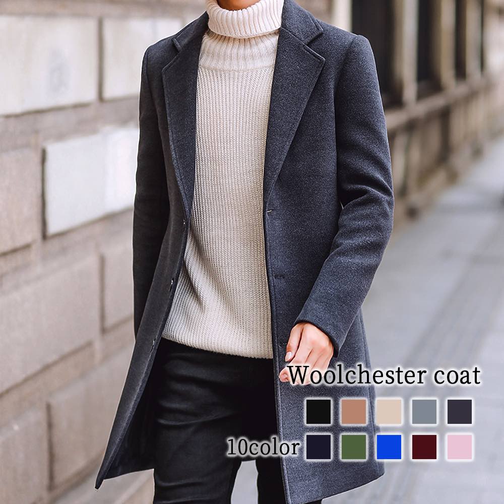 チェスターコート メンズ ウールチェスターコート ブランド 大きいサイズ ショート ピーコート ハーフコート ウール グレンチェック 冬 ステンカラーコート 4...