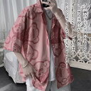 【\クーポン利用で20%OFF!/】 シャツ メンズ クマプリント半袖シャツ 大きいサイズ ノーカラー ロング 襟付き ゴルフ ネルシャツ 半袖 肌着 夏 オシャレ インナー 派手 ブランド フランネル おもしろ 春 薄手 コーデ 涼しい おしゃれ 七分袖 ドルマン Tシャツ