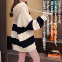 【\クーポン利用で20%OFF!/】 パーカー レディース ルーズボーダーニットパーカー 冬 あったか コーデ 秋 ジャケット オーバーサイズ ジップ ロゴ 韓国 肌着 春 大きいサイズ 大きめ ブランド おしゃれ 人気 長袖 きれいめ グレー ロング 軽量 トレーナー 暖かい