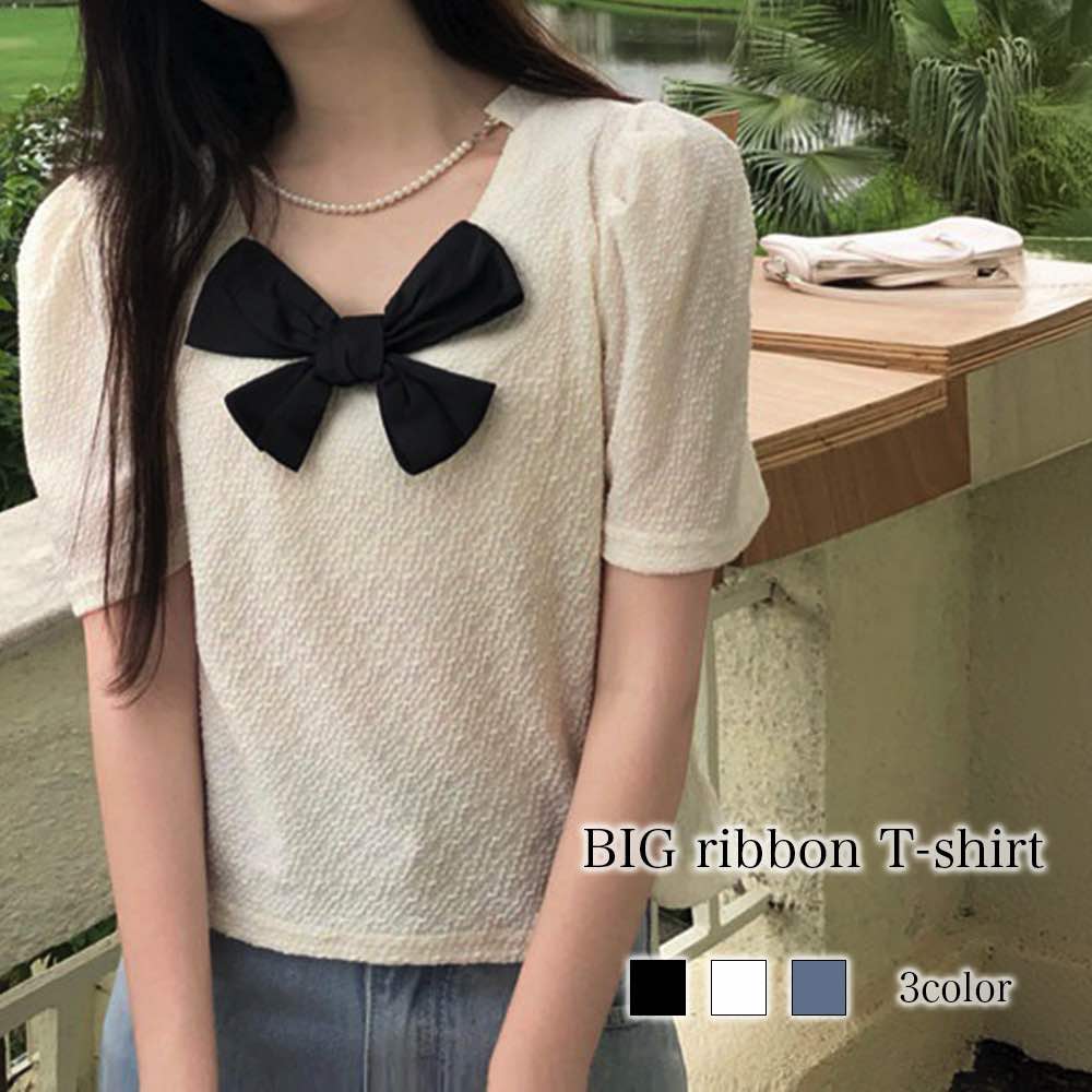 樂天商城 - ブラウス レディース BIGリボンTシャツ 春 おしゃれ フォーマル カットソー カジュアル レース オフィス 半袖 白 シャツ リボン 事務服 Tシャツ 涼しい 大きいサイズ フリル 人気 薄手 夏 スーツ ノーアイロン 50代 高品質 シフォン きれいめ ブランド