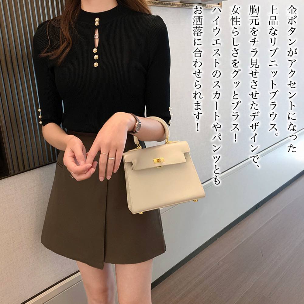 Sleeveless - 【＼クーポン利用で20%OFF!／】 ブラウス レディース ゴールドボタンリブニット レース スーツ オフィス 夏 白 涼しい きれいめ 大きいサイズ カジュアル リボン 春 フリル ブランド ノーアイロン 薄手 シフォン 事務服 半袖 カットソー 人気 フォーマル