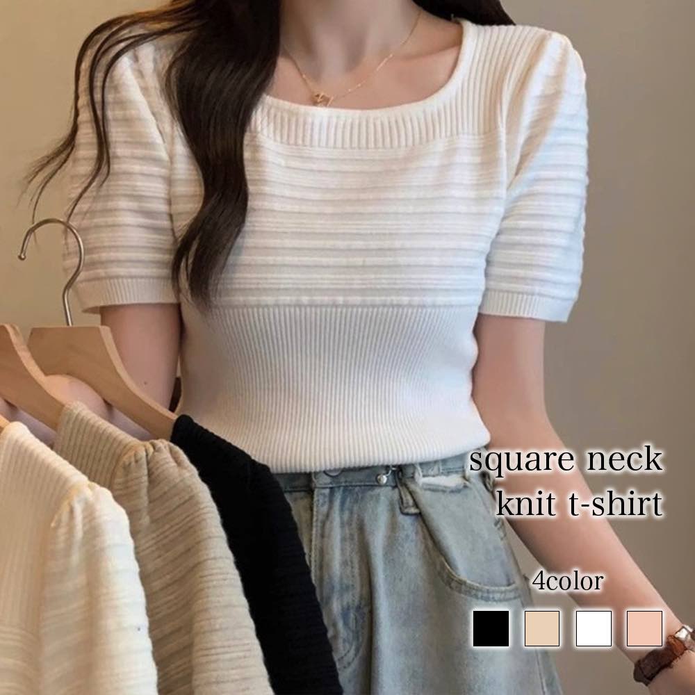 Rakuten - シャツ レディース スクエアネックニットTシャツ 形態安定 おしゃれ 夏 事務服 春 シャツブラウス 白 半袖 トップス スポーツ Tシャツ 麻 ブラウス しわになりにくい カジュアル かわいい ゆったり 襟付き 大人 カットソー ブランド ボタンシャツ ポロシャツ オフィス