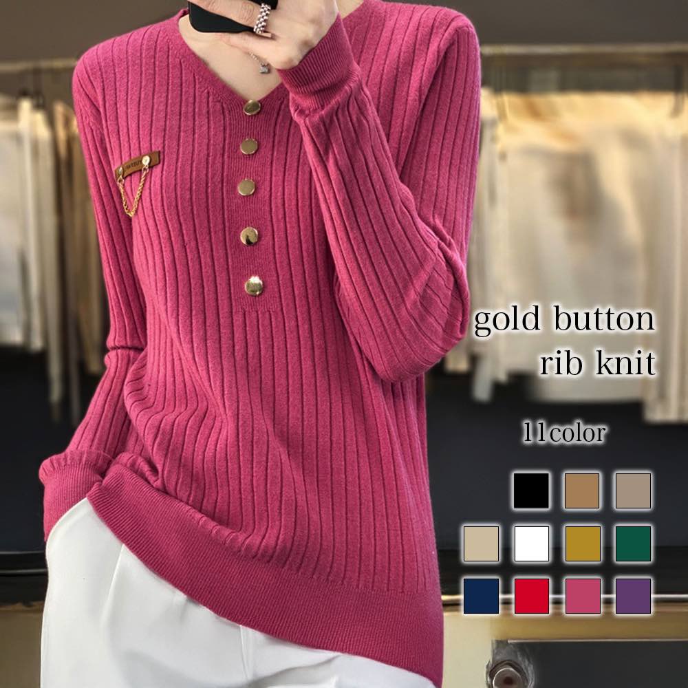 Tシャツレディース金ボタンリブニッ...