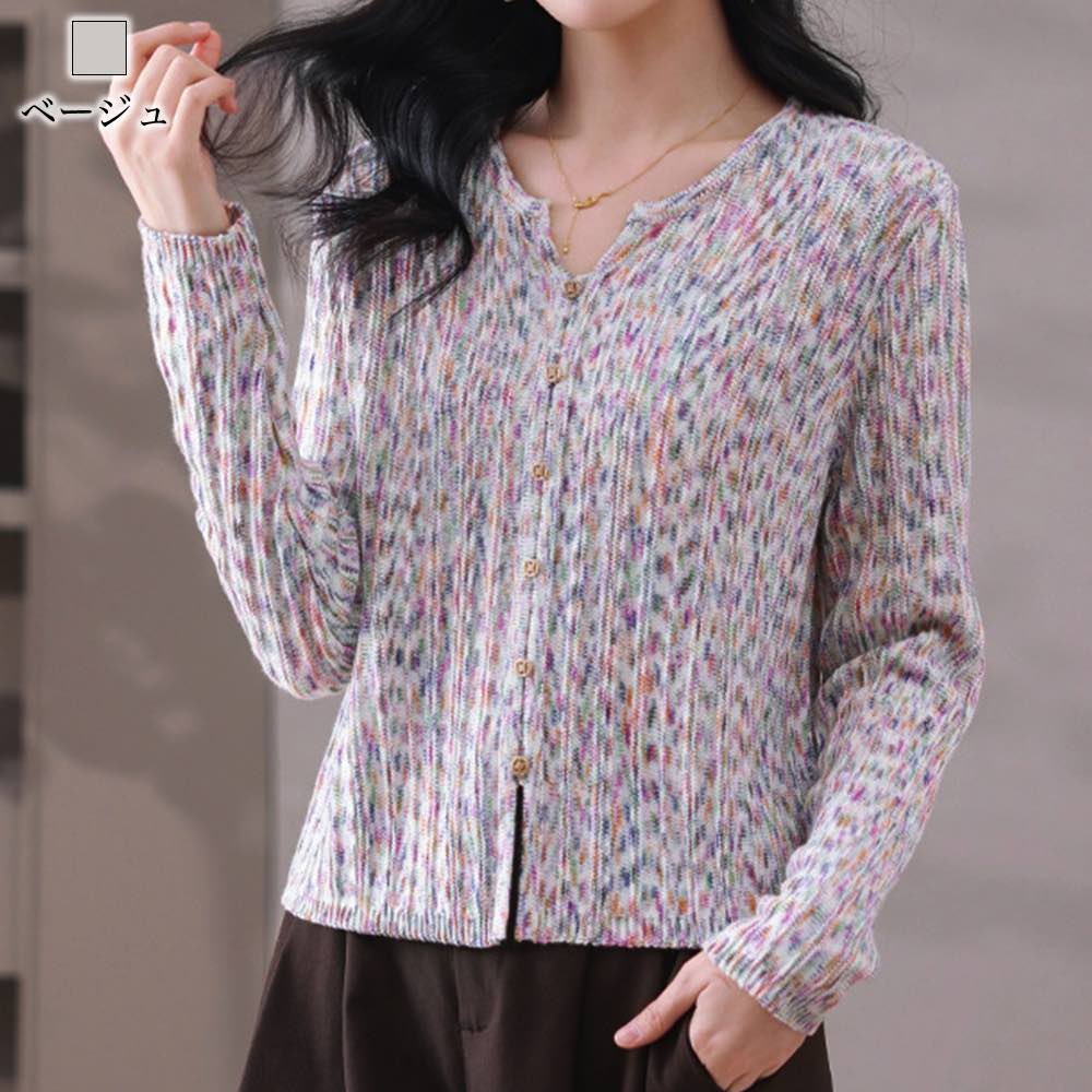 【＼クーポン利用で20%OFF!／】 ブラウス レディース カラフルミックスニットVネックトップス おしゃれ 秋 黒 カットソー Tシャツ フリル レース オフィス ワンピース 長袖 白 フォーマル 高品質 人気 シフォン 春 シャツ ノーアイロン ブランド カジュアル 安い