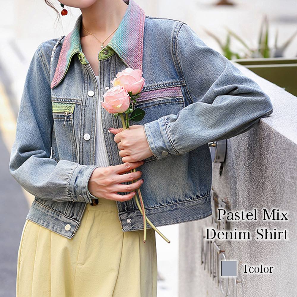 Sleeveless - シャツ レディース パステルMIXデニムシャツ 冬 カットソー 厚手 かわいい ブラウス Tシャツ ゆったり 暖かい ブランド トップス オフィス スポーツ しわになりにくい 大人 おしゃれ ロゴ ランニング 襟付き 春 形態安定 事務服 カジュアル ポロシャツ 長袖 秋 麻