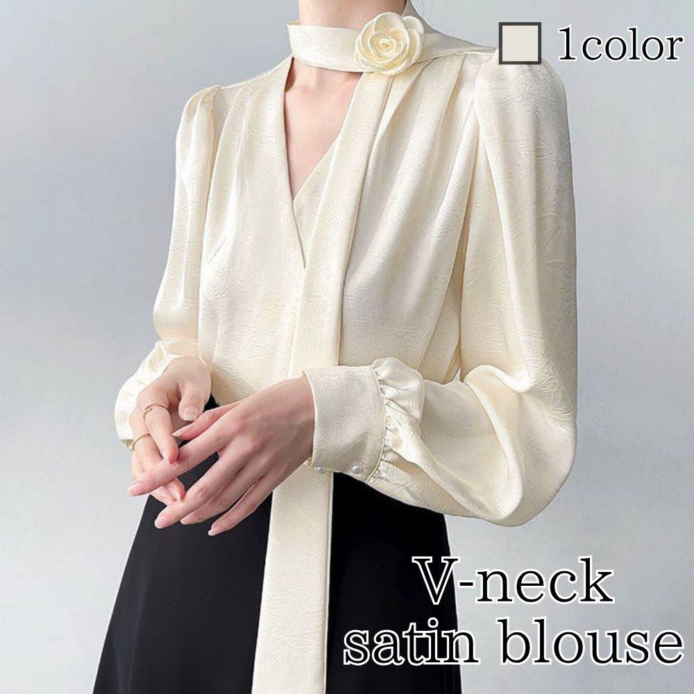 ブラウスレディースVネックサテンブ...